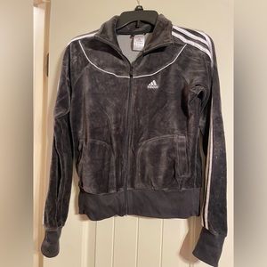 Adidas black velour zip up, size S